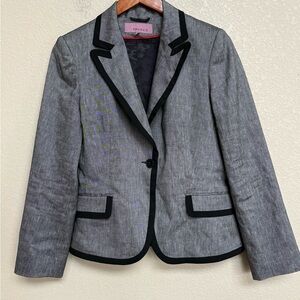 TRUCCO Grey Linen Blend Blazer Jacket Black Piped Trim Lined EU 40 US 10 Office